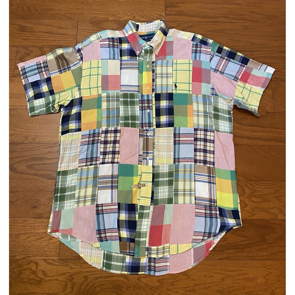 Ralph Lauren Shirt Sewn Patchwork Blake Large Short Sleeve Button Down Shirt